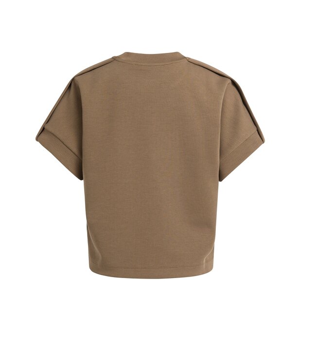 YAYA Sleeveless sweatshirt with pleated shoulder - TEAK BROWN
