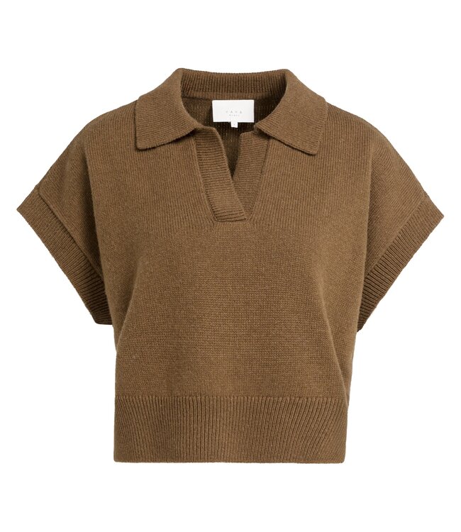 YAYA Knitted spencer with collar - TEAK BROWN MELANGE