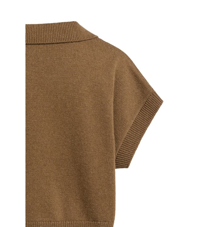 YAYA Knitted spencer with collar - TEAK BROWN MELANGE