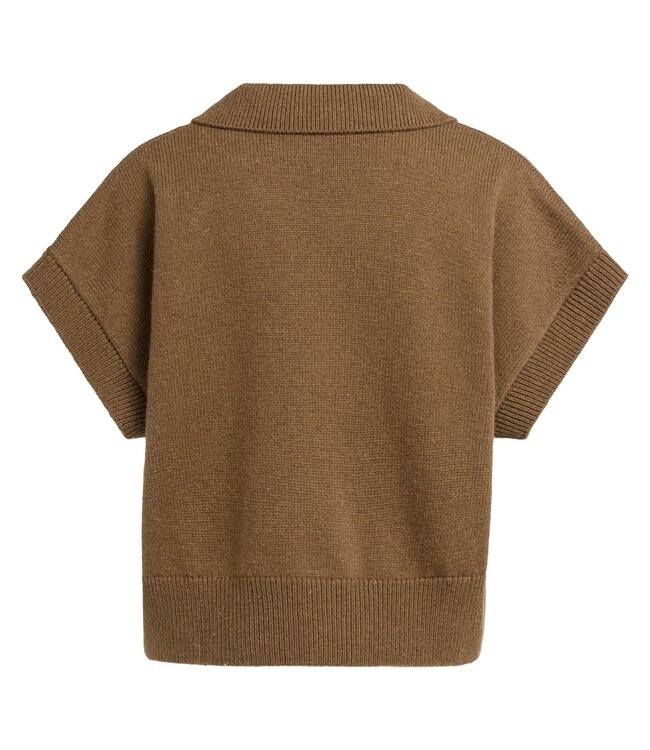 YAYA Knitted spencer with collar - TEAK BROWN MELANGE