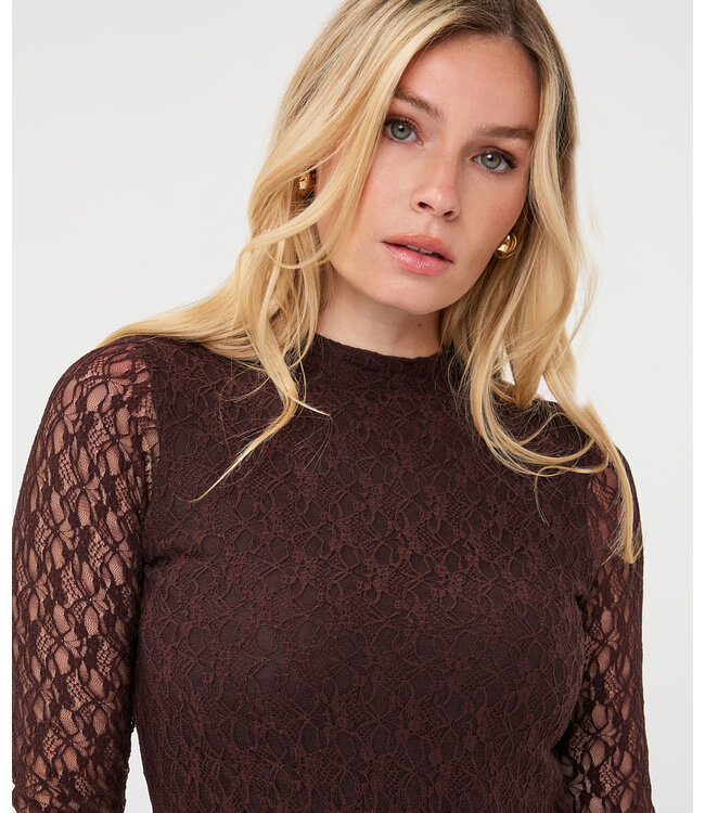 Esqualo Top l/slve lace - Cacao