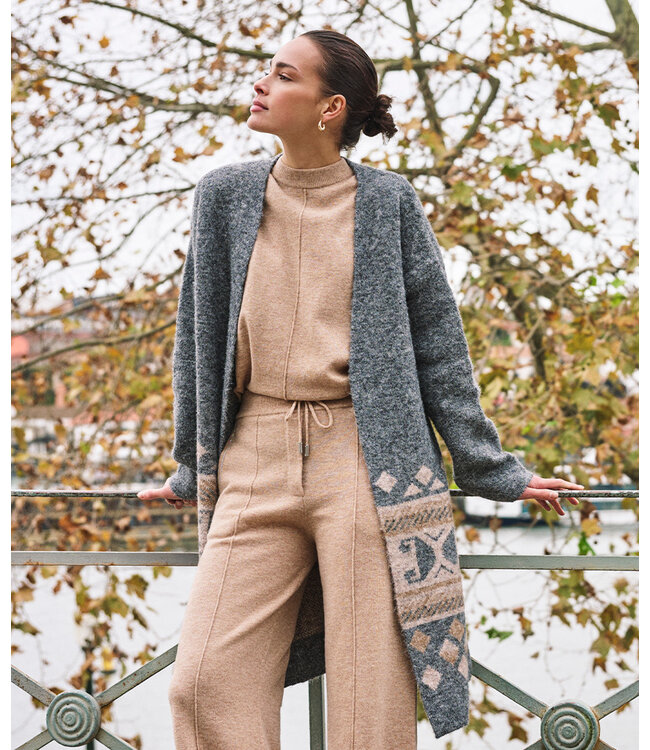 Esqualo Cardigan intarsia - Grey Melange
