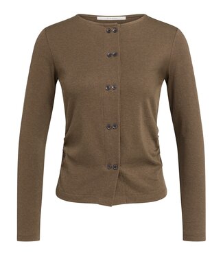 YAYA Jersey cardigan with double row of buttons - TEAK BROWN MELANGE