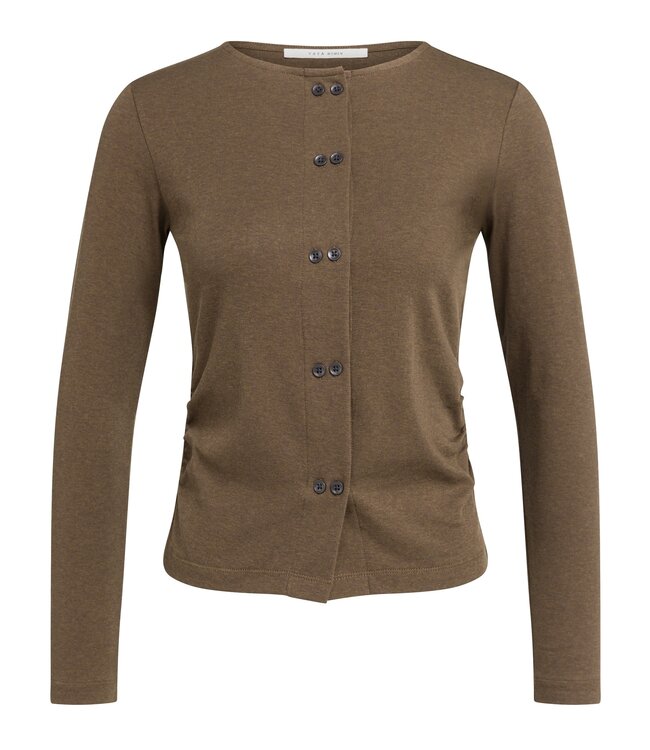 YAYA Jersey cardigan with double row of buttons - TEAK BROWN MELANGE