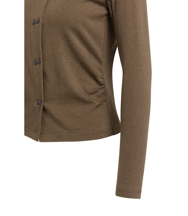 YAYA Jersey cardigan with double row of buttons - TEAK BROWN MELANGE