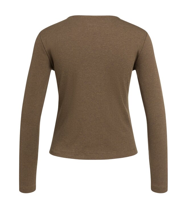 YAYA Jersey cardigan with double row of buttons - TEAK BROWN MELANGE