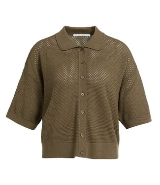 YAYA Mesh stitch short sleeve cardigan - TEAK BROWN MELANGE