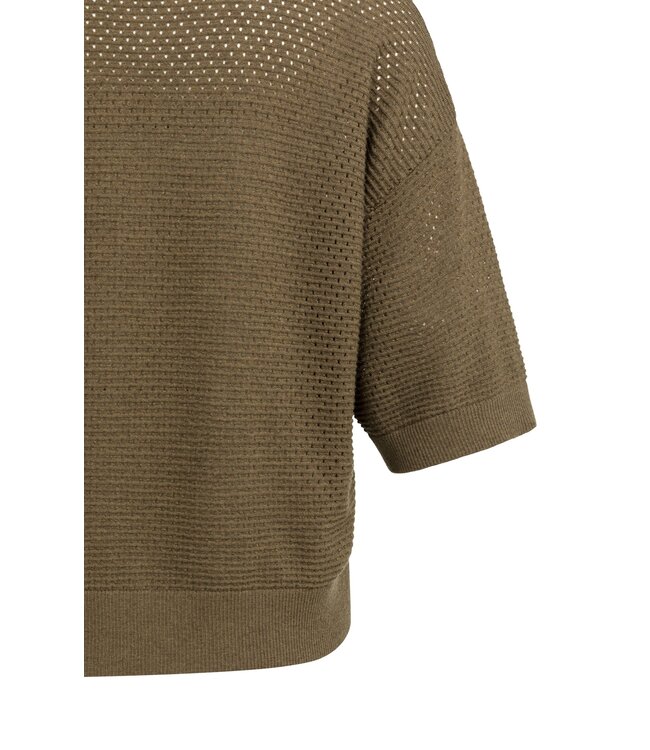 YAYA Mesh stitch short sleeve cardigan - TEAK BROWN MELANGE