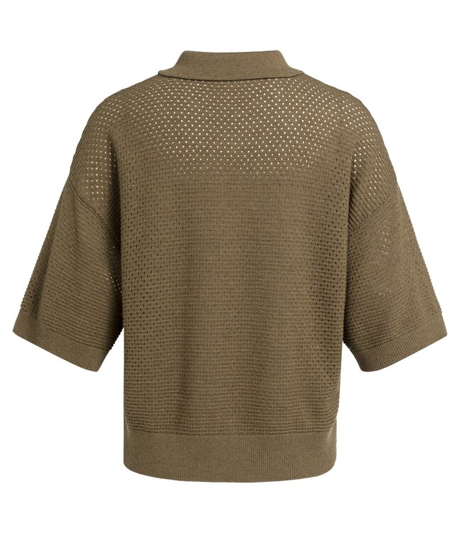 YAYA Mesh stitch short sleeve cardigan - TEAK BROWN MELANGE