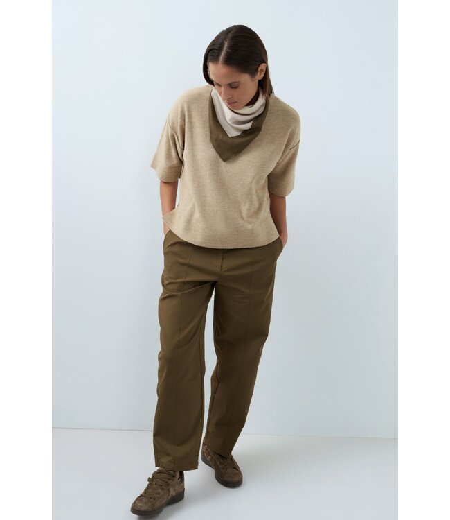 YAYA Woven loose fit straight leg trousers with seam details - TEAK BROWN