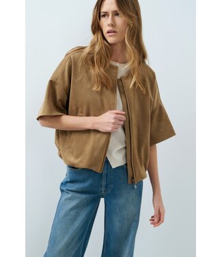 YAYA Oversized shortsleeve suedine jacket with baloon bottom hem - OTTER BROWN YAYA Oversized shortsleeve suedine jacket with baloon bottom hem - OTTER BROWN