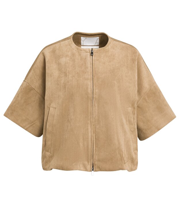 YAYA Oversized shortsleeve suedine jacket with baloon bottom hem - OTTER BROWN