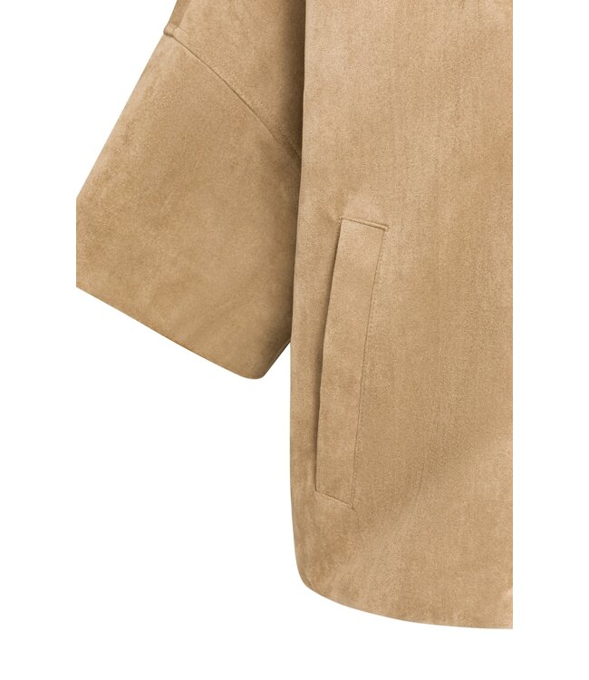 YAYA Oversized shortsleeve suedine jacket with baloon bottom hem - OTTER BROWN