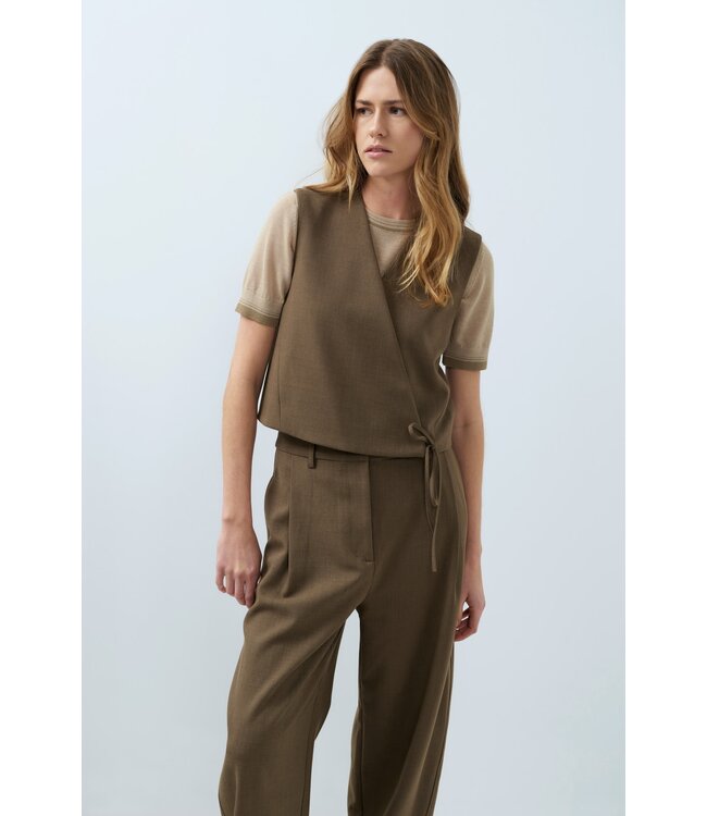 YAYA Woven barel leg trousers with pleaths - TEAK BROWN