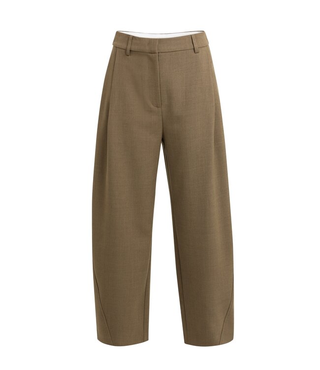 YAYA Woven barel leg trousers with pleaths - TEAK BROWN