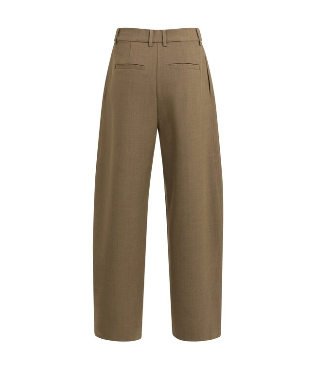 YAYA Woven barel leg trousers with pleaths - TEAK BROWN