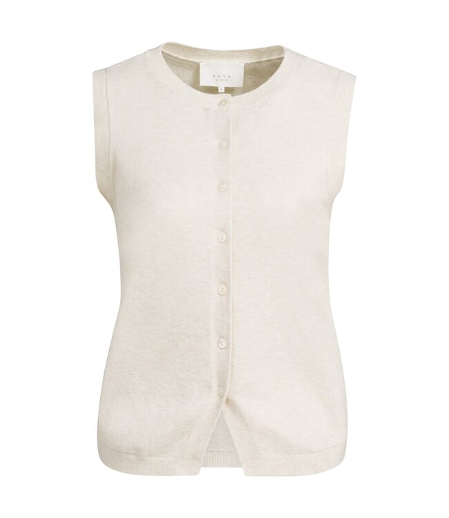 YAYA Knitted spencer with buttons - OFF WHITE MELANGE