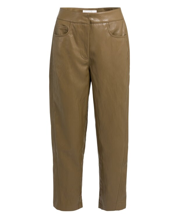 YAYA Faux leather carrot fit trousers with seam detail - TEAK BROWN