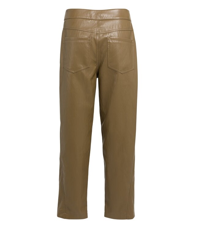 YAYA Faux leather carrot fit trousers with seam detail - TEAK BROWN