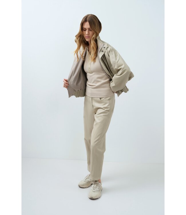 YAYA Faux leather carrot fit trousers with seam detail - PURE CASHMERE GREY