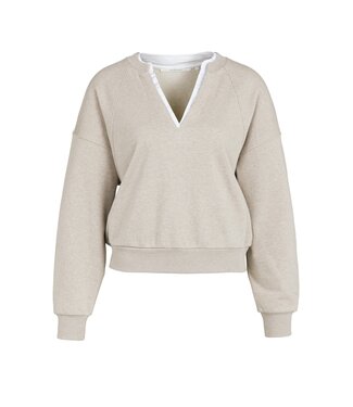 YAYA V-neck sweatshirt with woven collar - PURE CASHMERE GREY MELANGE YAYA V-neck sweatshirt with woven collar - PURE CASHMERE GREY MELANGE