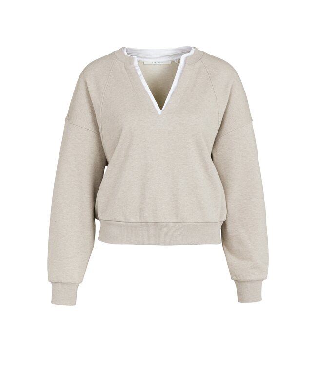 YAYA V-neck sweatshirt with woven collar - PURE CASHMERE GREY MELANGE