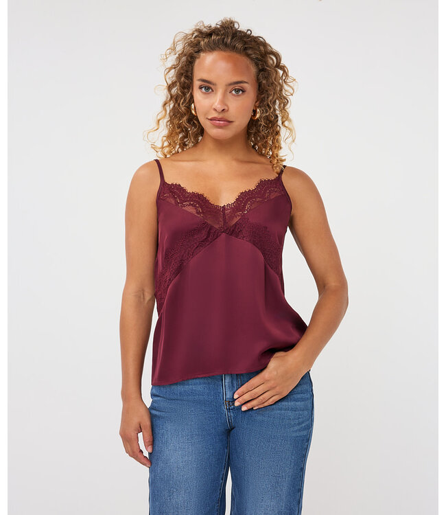 Esqualo Camisole lace satin - Merlot
