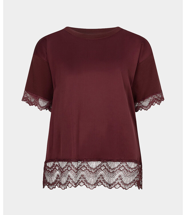 Esqualo T-shirt lace satin - Merlot