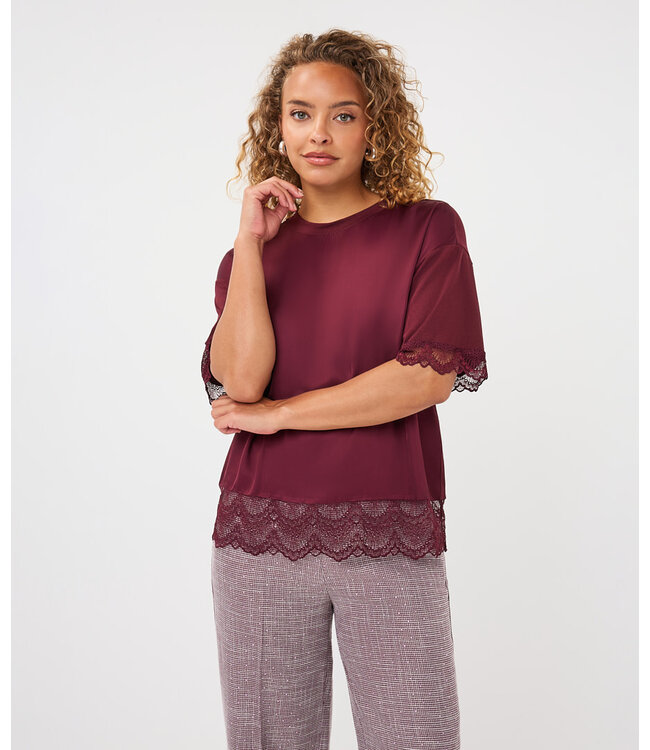 Esqualo T-shirt lace satin - Merlot