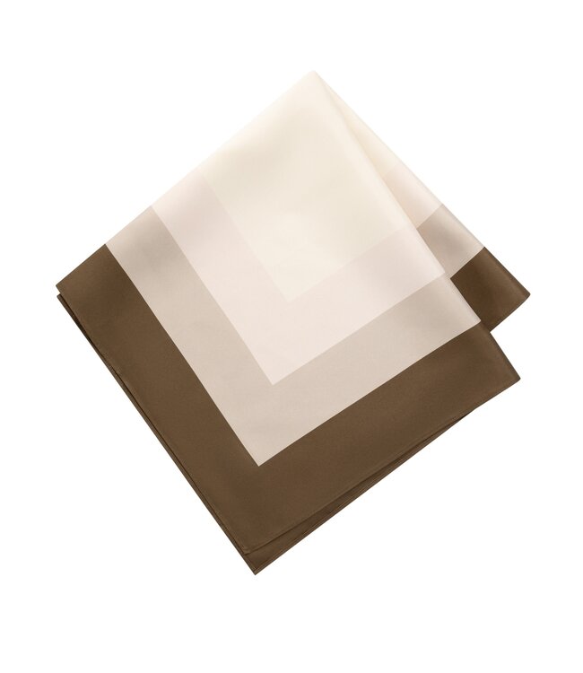 YAYA Satin twill square scarf with border print 70 x 70 cm. - TEAK BROWN DESSIN