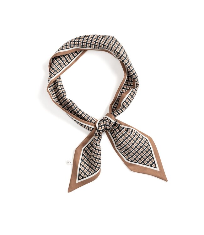YAYA Small satin scarf with striped pattern - BEIGE DESSIN