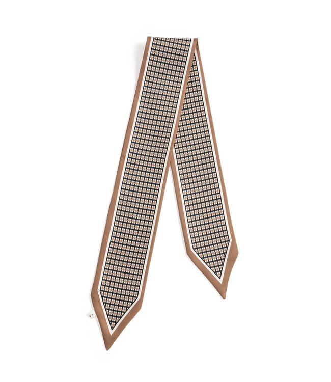 YAYA Small satin scarf with striped pattern - BEIGE DESSIN