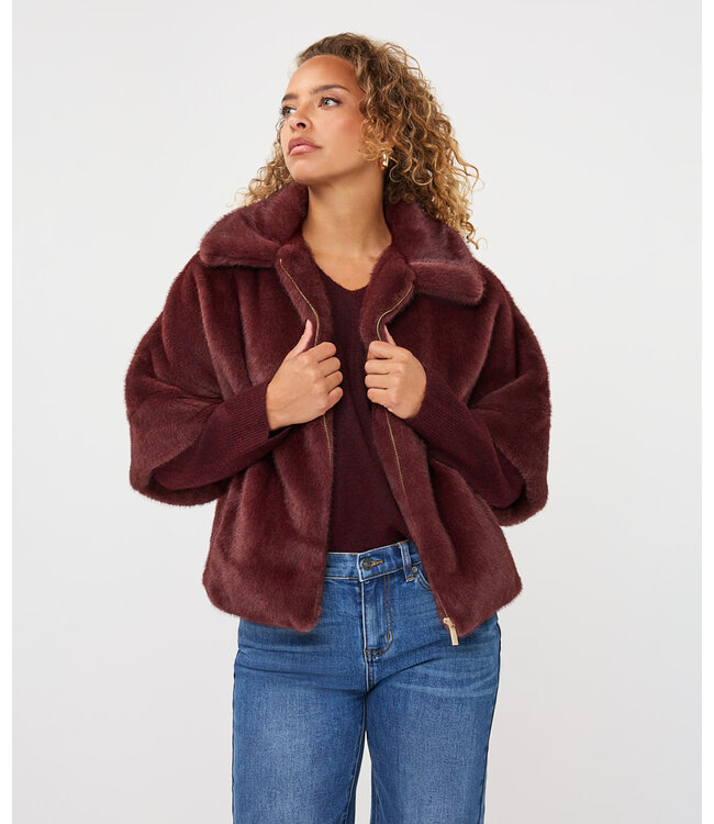 Esqualo Coat poncho fake fur - Merlot