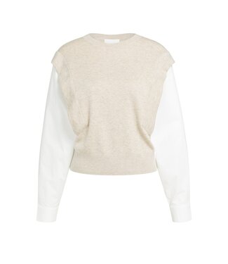 YAYA Knitted sweater with woven sleeves - LIGHT BEIGE MELANGE