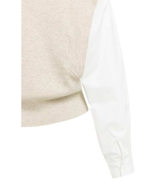 YAYA Knitted sweater with woven sleeves - LIGHT BEIGE MELANGE