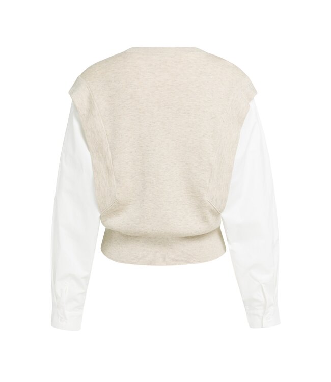 YAYA Knitted sweater with woven sleeves - LIGHT BEIGE MELANGE
