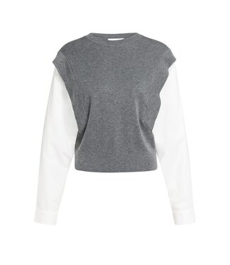 YAYA Knitted sweater with woven sleeves - GREY MELANGE