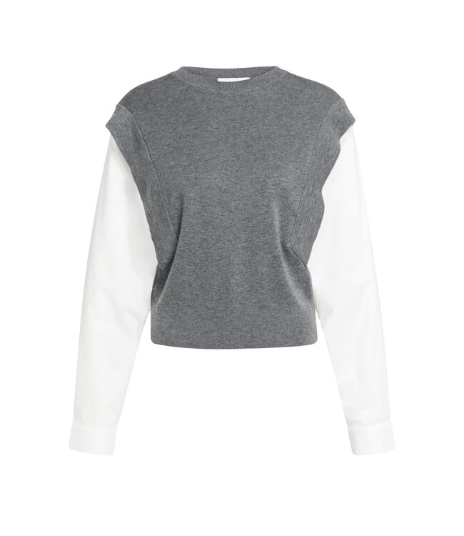 YAYA Knitted sweater with woven sleeves - GREY MELANGE