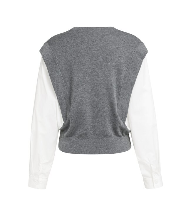 YAYA Knitted sweater with woven sleeves - GREY MELANGE