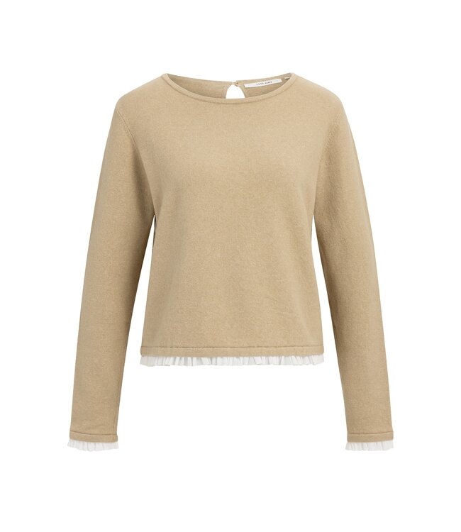 YAYA Fine yarn sweater with ruffle woven cuffs - CORNSTALK BROWN MELANGE