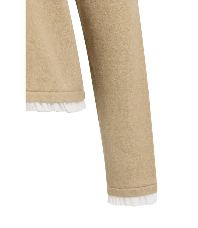 YAYA Fine yarn sweater with ruffle woven cuffs - CORNSTALK BROWN MELANGE