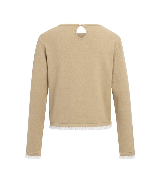 YAYA Fine yarn sweater with ruffle woven cuffs - CORNSTALK BROWN MELANGE