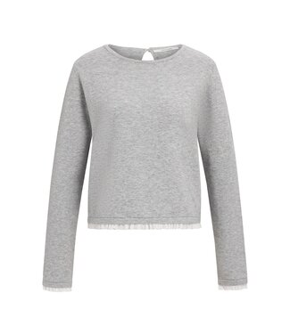 YAYA Fine yarn sweater with ruffle woven cuffs - MEDIUM GREY MELANGE