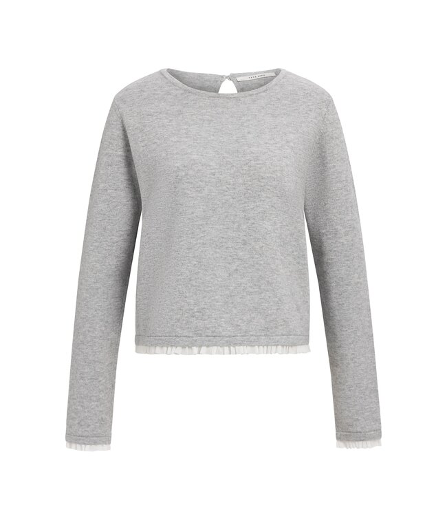 YAYA Fine yarn sweater with ruffle woven cuffs - MEDIUM GREY MELANGE