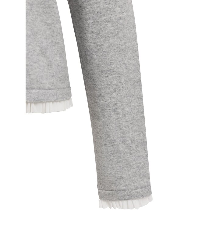 YAYA Fine yarn sweater with ruffle woven cuffs - MEDIUM GREY MELANGE