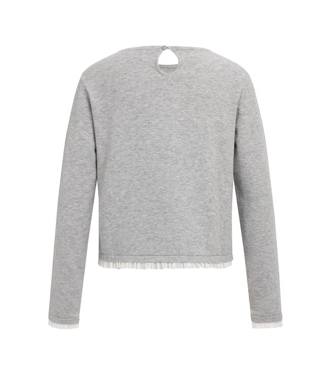 YAYA Fine yarn sweater with ruffle woven cuffs - MEDIUM GREY MELANGE
