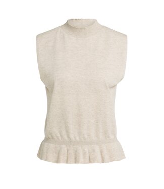 YAYA Sleeveless knitted sweater with ruffled hem - LIGHT BEIGE MELANGE