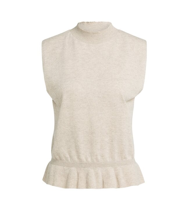 YAYA Sleeveless knitted sweater with ruffled hem - LIGHT BEIGE MELANGE