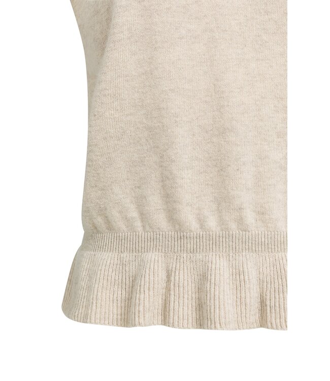 YAYA Sleeveless knitted sweater with ruffled hem - LIGHT BEIGE MELANGE