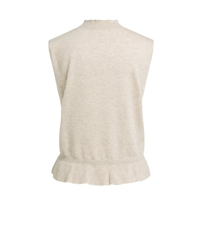 YAYA Sleeveless knitted sweater with ruffled hem - LIGHT BEIGE MELANGE